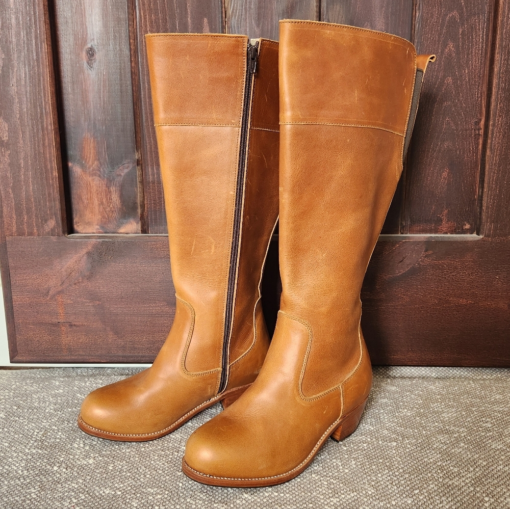 Adelante The Condesa Handmade Leather Riding Boot, Caramel, Size 8 Wide Calf